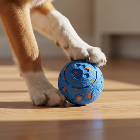 Balle en gros plan avec patte de chien